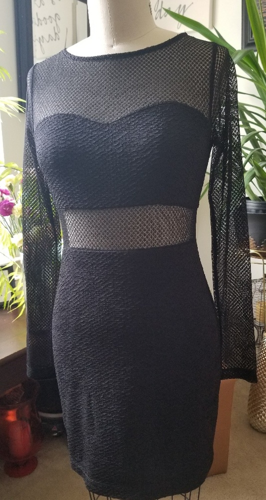 BCBGeneration Long Sleeve Black Mesh Party Dress